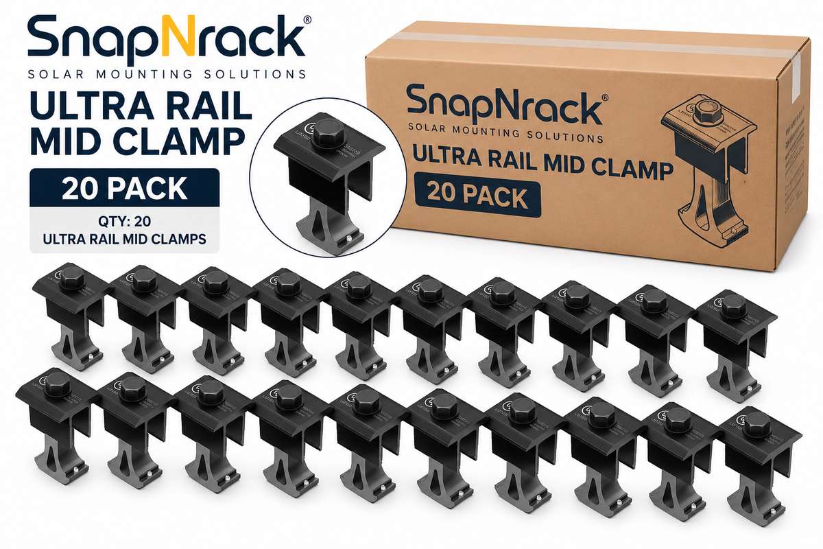 SnapNrack Ultra Rail Mid Clamp – Black (20-Pack)