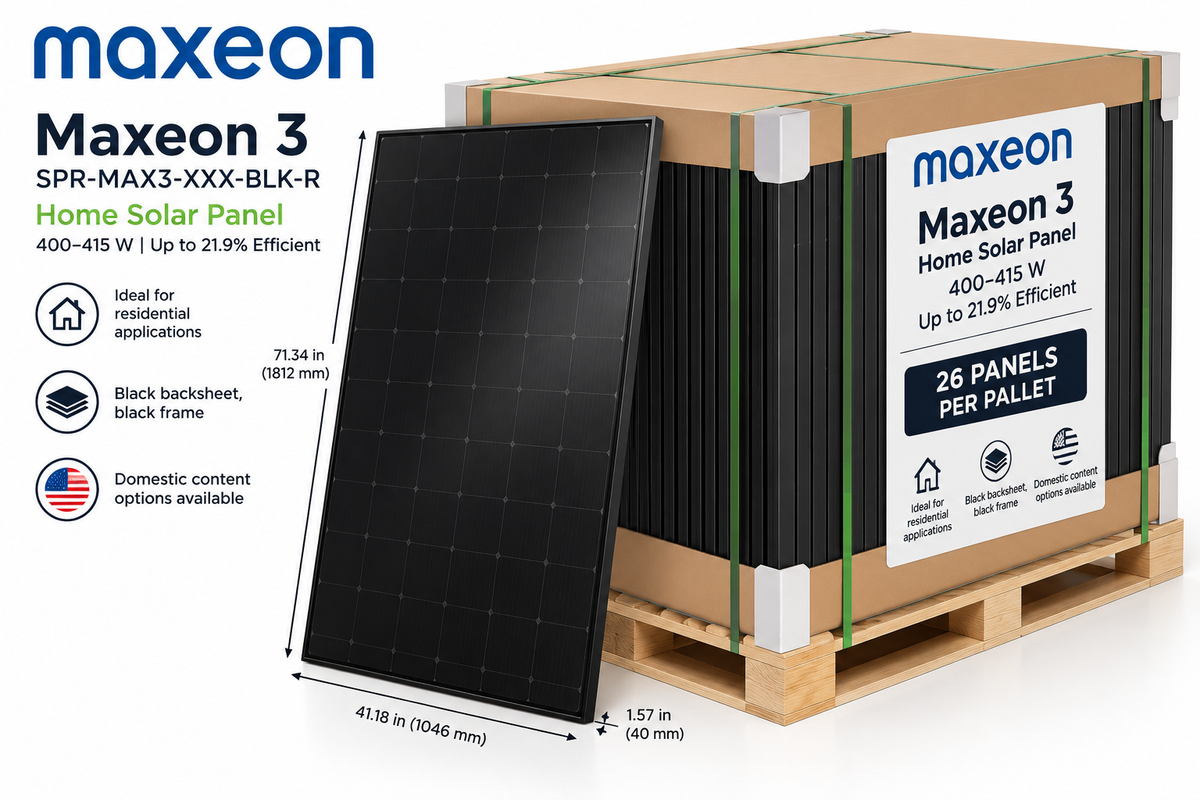 Full Pallet (26 Panels) 415Watt Maxeon 3 Black Solar Panels